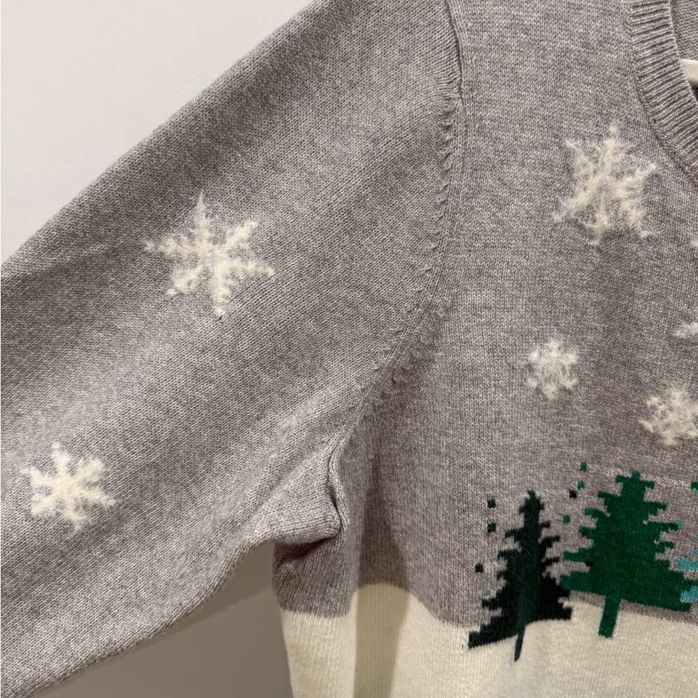 Talbots Gray and Teal Sweater with Snowflake and Tree Design - Picture 3 of 6